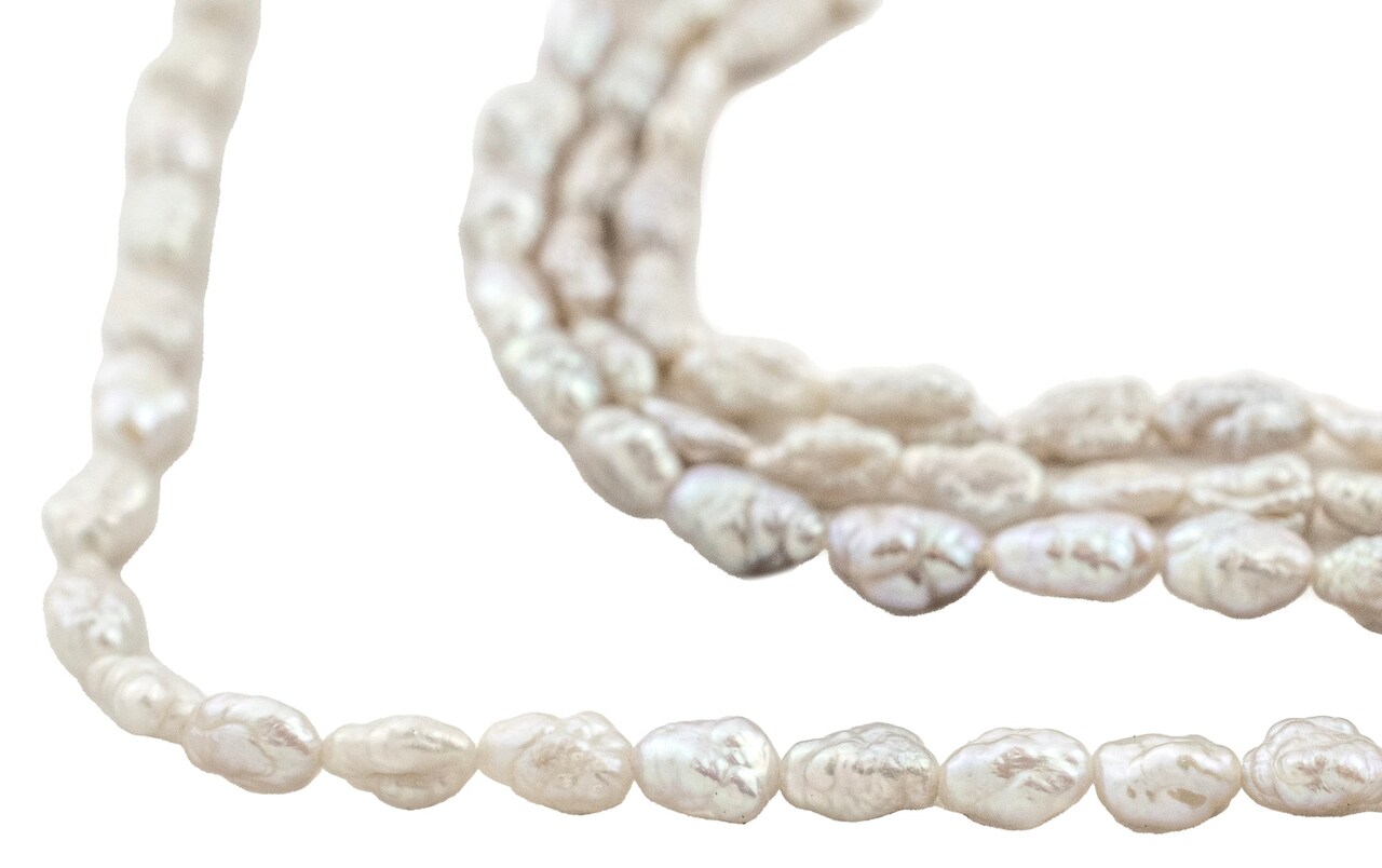 The Bead Chest Vintage Japanese Rice Pearl Beads: 3mm Lustrous Artisan Beads from Japan | Light Silver | Full Strand